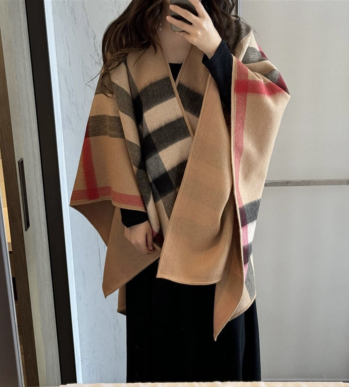 Burberry Checked Border Poncho Cape — front