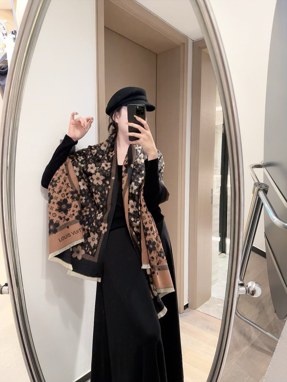 Louis Vuitton Floral Monogram Fringe Scarf — model