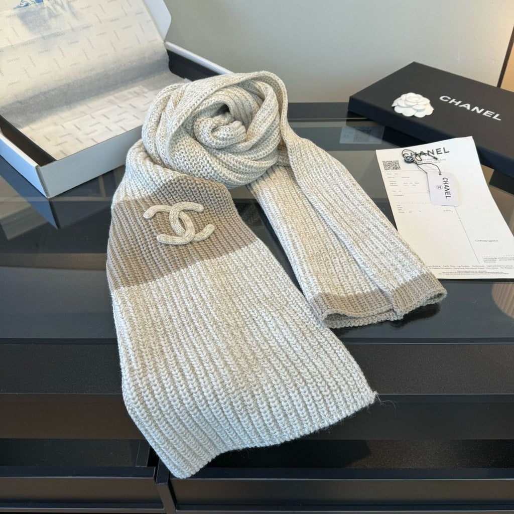 Chanel Rib-Knit Logo Scarf — front