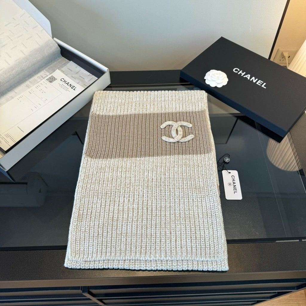 Chanel Rib-Knit Logo Scarf — back