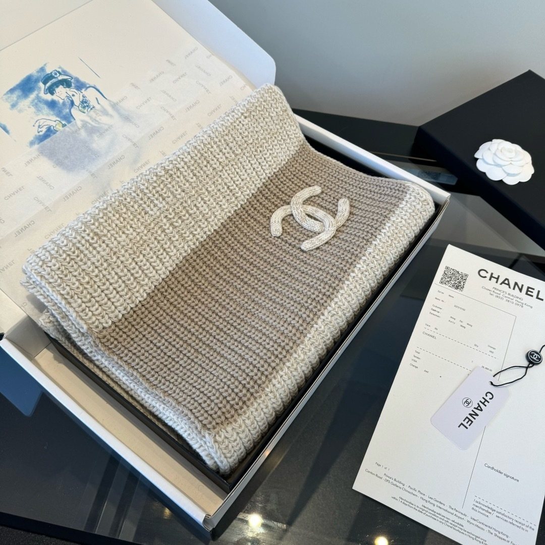 Chanel Rib-Knit Logo Scarf — side