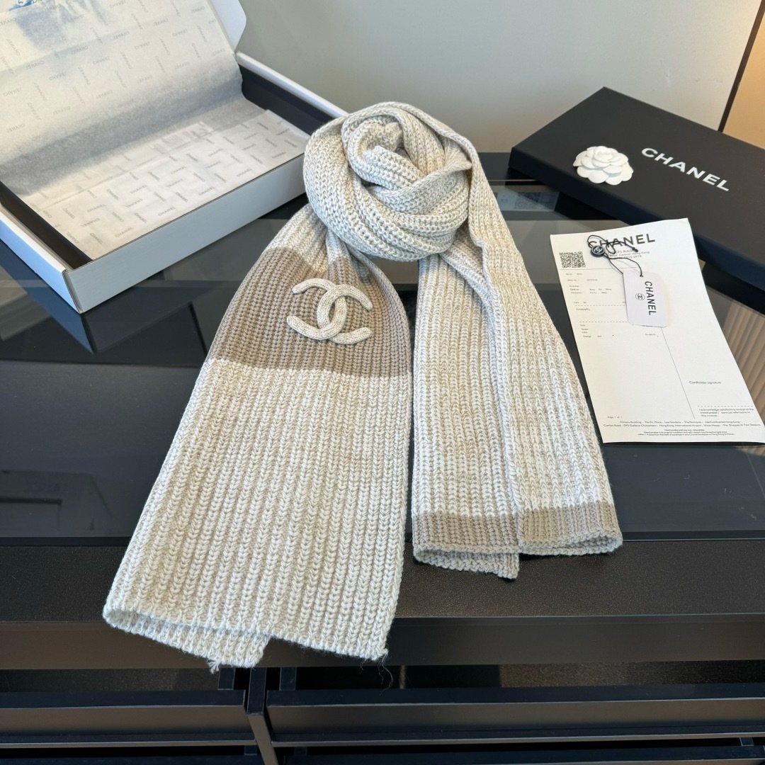 Chanel Rib-Knit Logo Scarf — hero