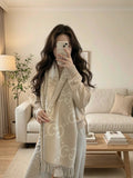 Beige and Cream Fringed Patterned Scarf — hero