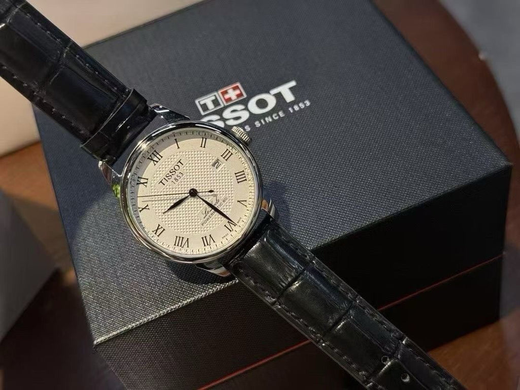 Tissot Cream Dial Black Leather Strap Watch — hero