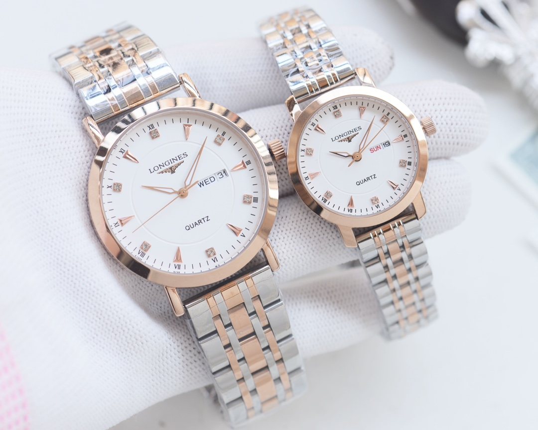 Longines Two Tone Silver White Dial Couple Watch Set — hero