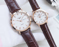 Longines Brown Rose Gold White Dial Leather Strap Couple Watch Set — hero