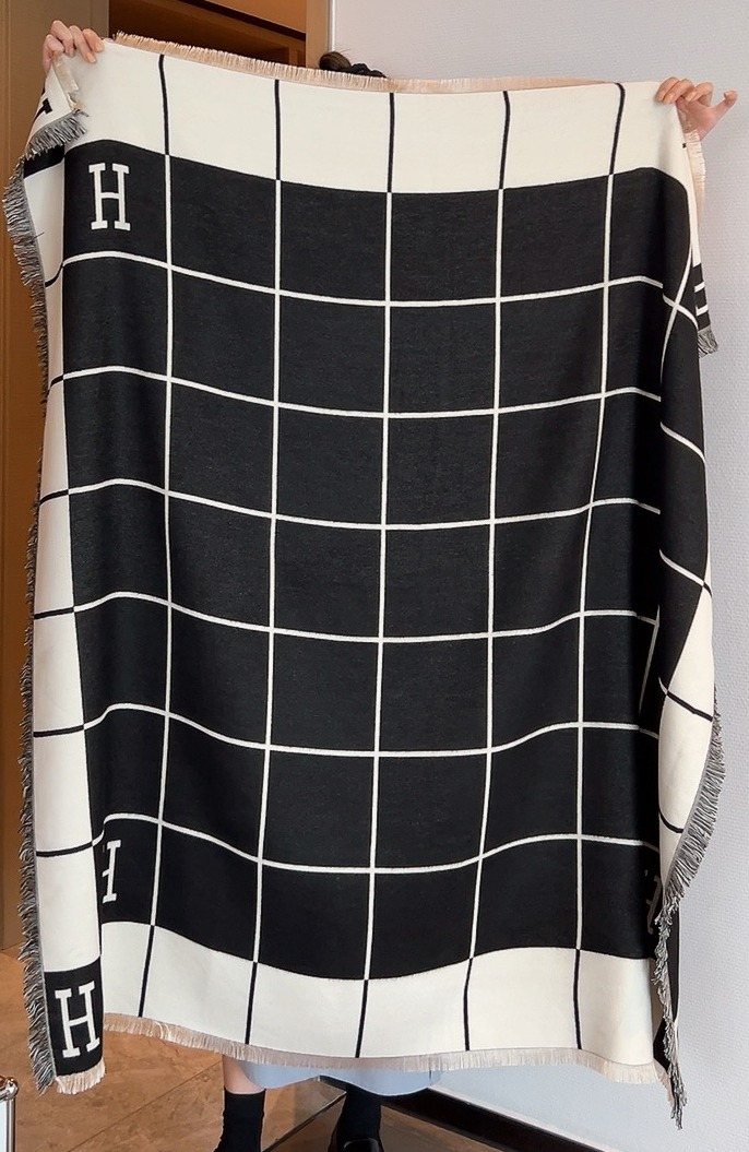 Hermès Black & Ivory Grid Square Scarf — hero