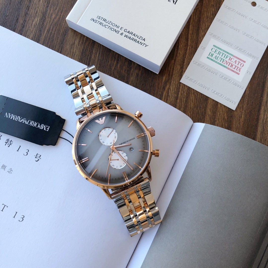 EMPORIO ARMANI Gray Dial Two-Tone Watch — front