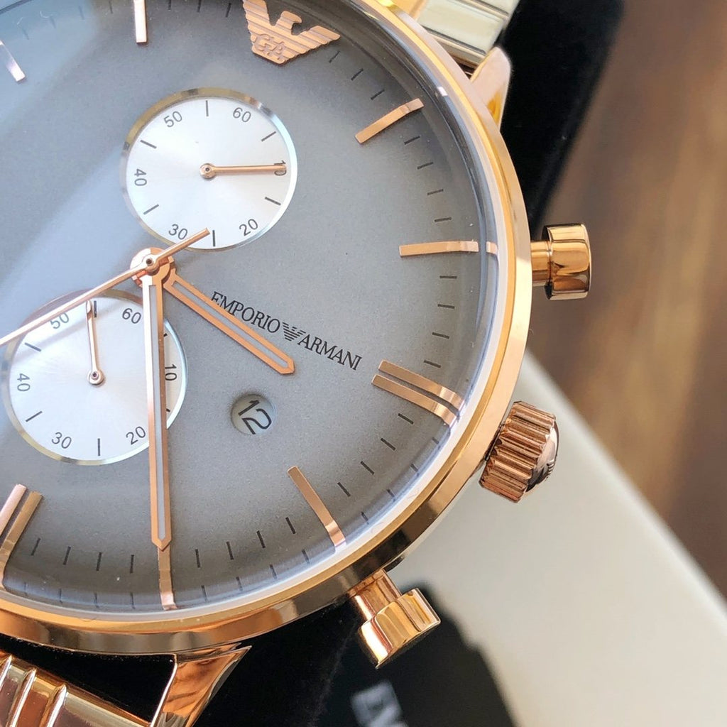EMPORIO ARMANI Gray Dial Two-Tone Watch — detail