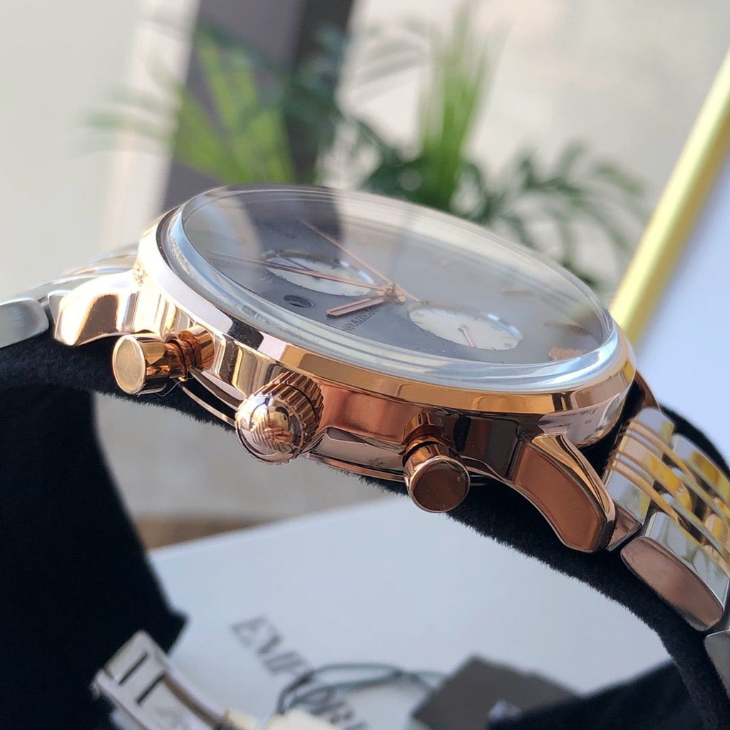 EMPORIO ARMANI Gray Dial Two-Tone Watch — side