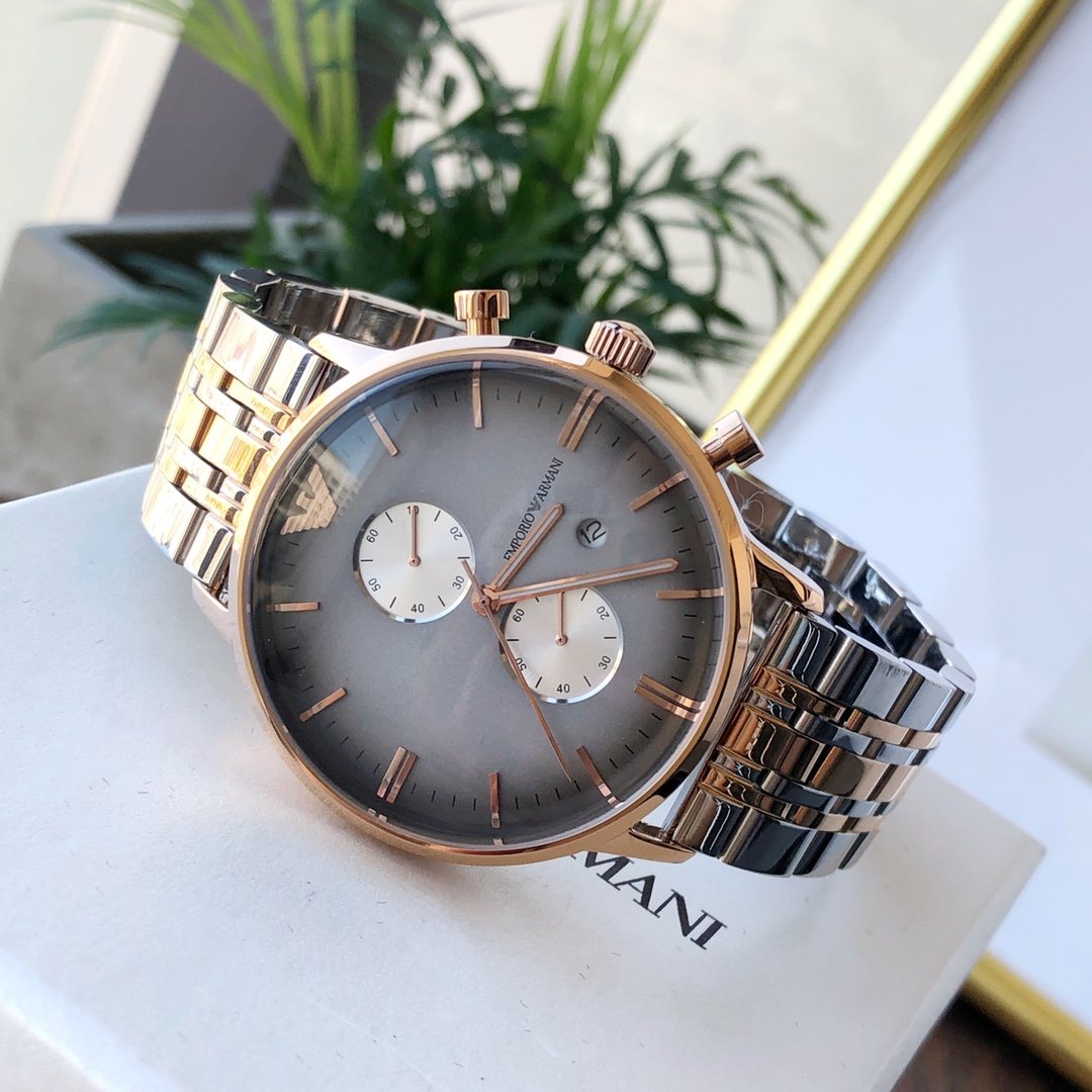 EMPORIO ARMANI Gray Dial Two-Tone Watch — hero