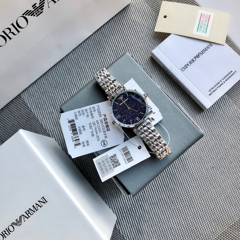 EMPORIO ARMANI Blue Dial Two-Tone Watch — front