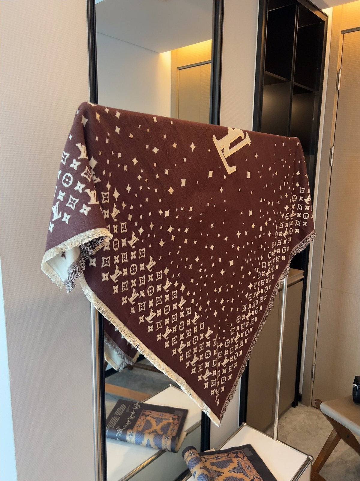 Louis Vuitton Brown Fringe Shawl — front