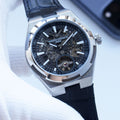 Vacheron Constantin Silver Black Blue Dial Strap Watch — hero