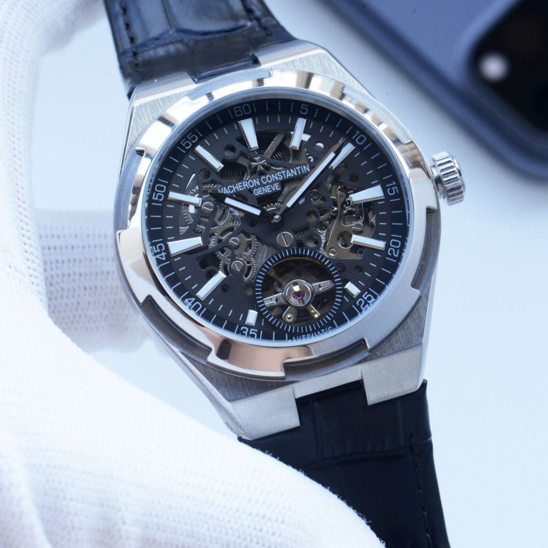 Vacheron Constantin Silver Black Blue Dial Strap Watch — hero