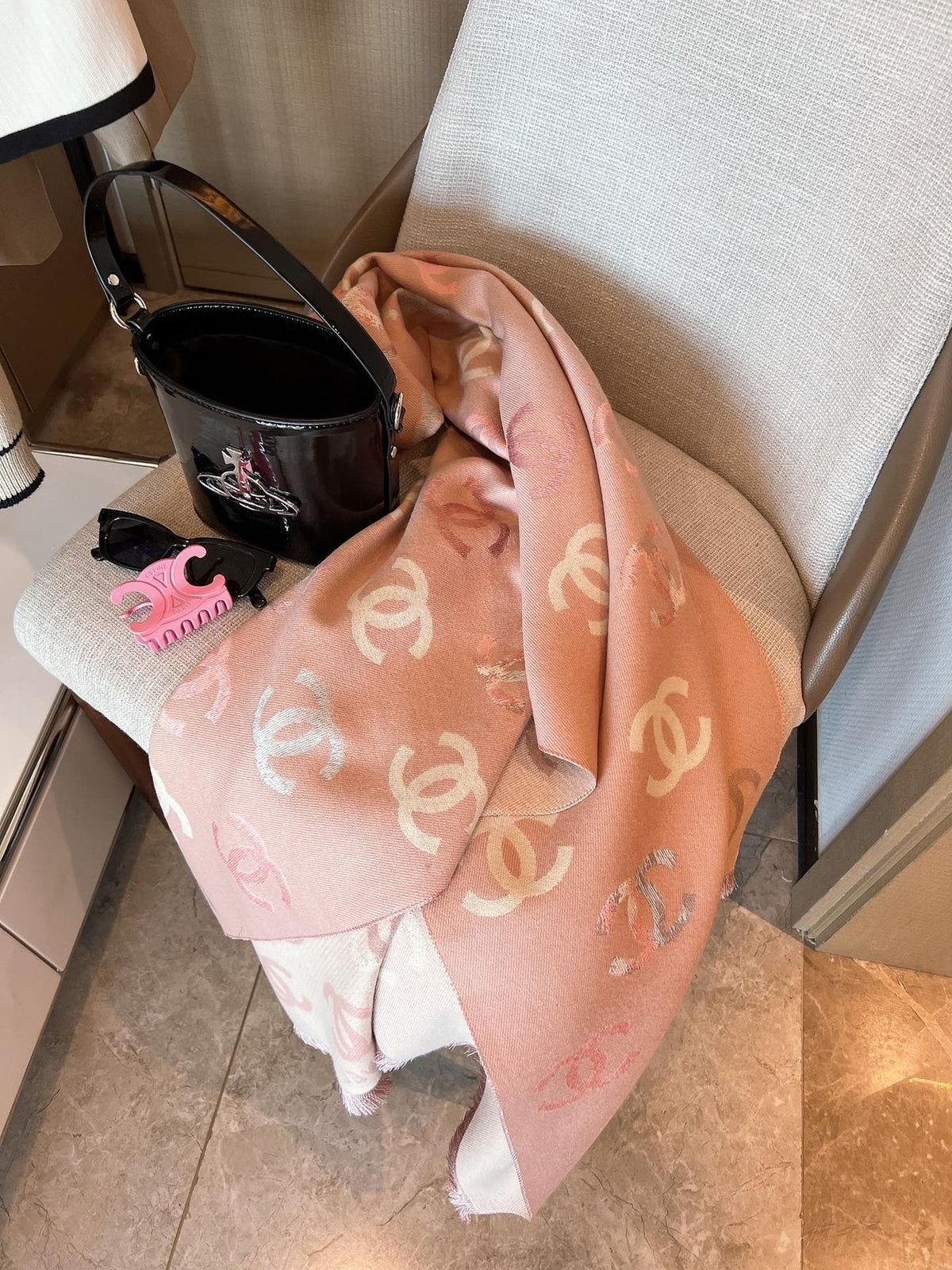 Chanel Motif Fringed Scarf — front