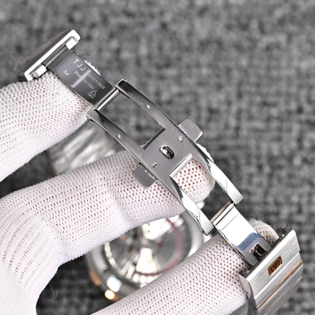 Omega Two Tone Silver Black Dial Bracelet Watch — detail