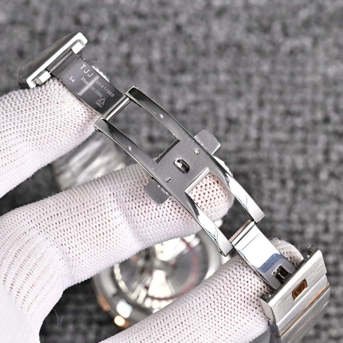 Omega Two Tone Silver Brown Dial Bracelet Watch — detail