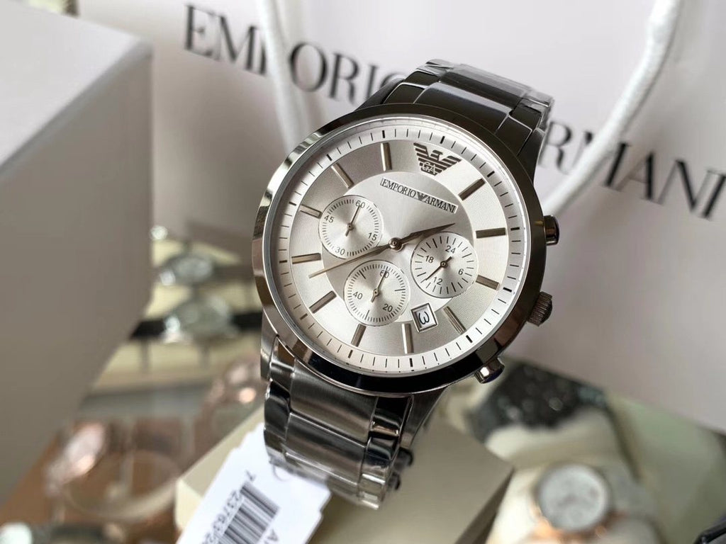 EMPORIO ARMANI Silver-Tone Three-Subdial Watch — front