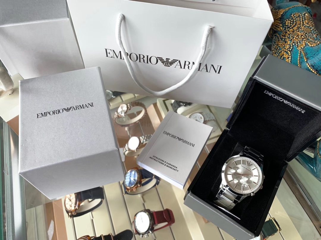 EMPORIO ARMANI Silver-Tone Three-Subdial Watch — front