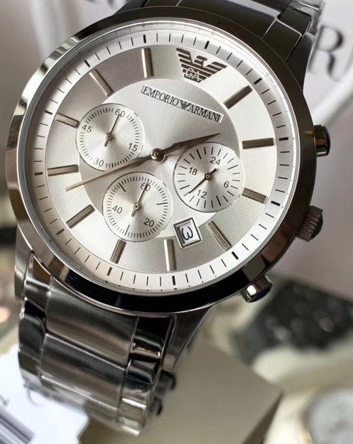 EMPORIO ARMANI Silver-Tone Three-Subdial Watch — hero