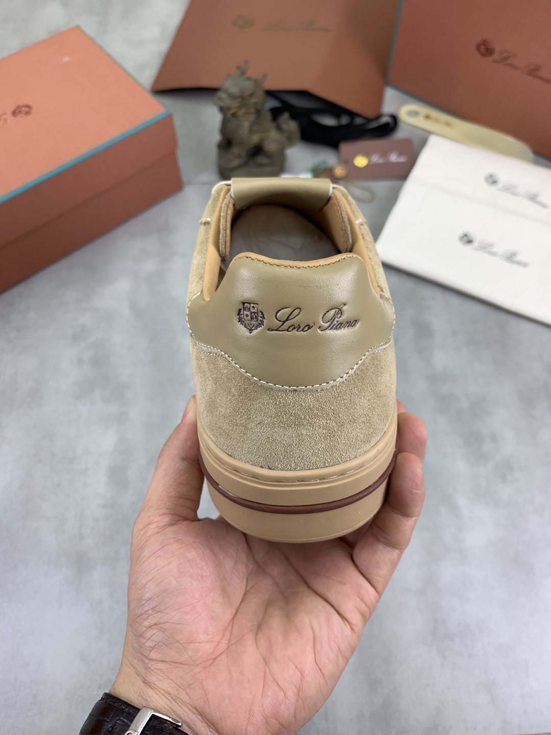 微商相册测试鞋子-Loro Piana Beige Low-Top Sneakers — back