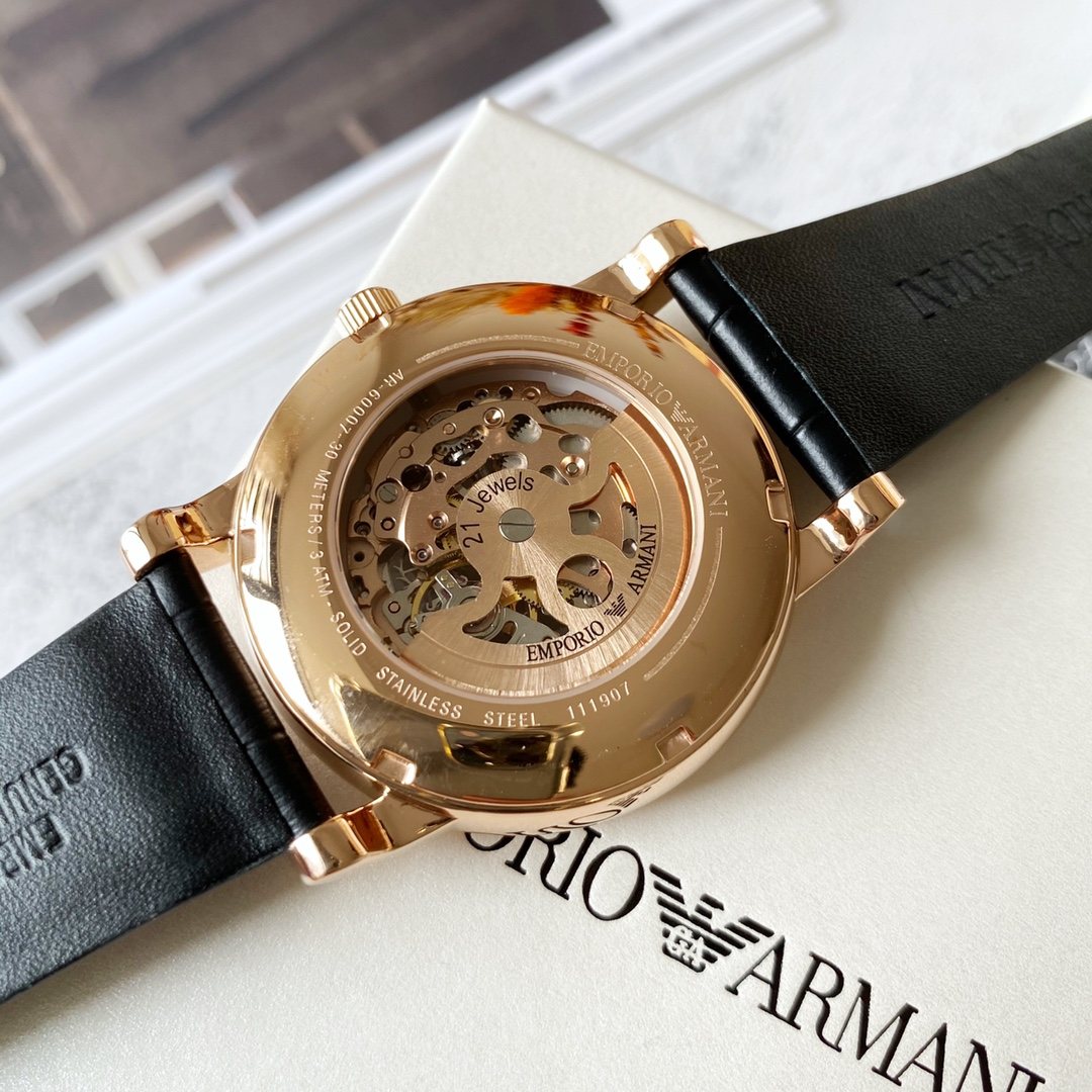 EMPORIO ARMANI Rose-Gold Skeleton Dial Watch — back