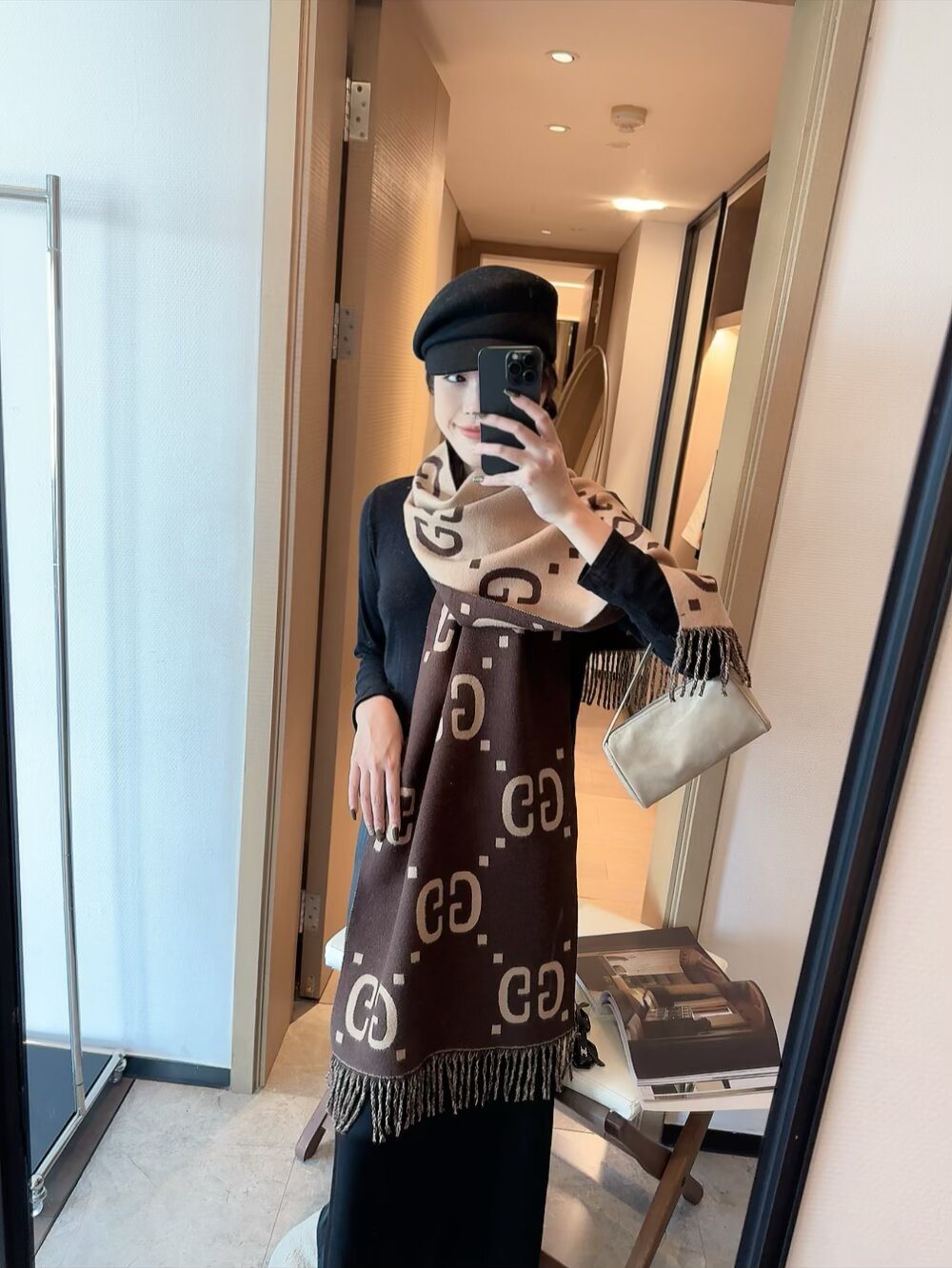 Gucci Two-Tone Fringed Scarf — model