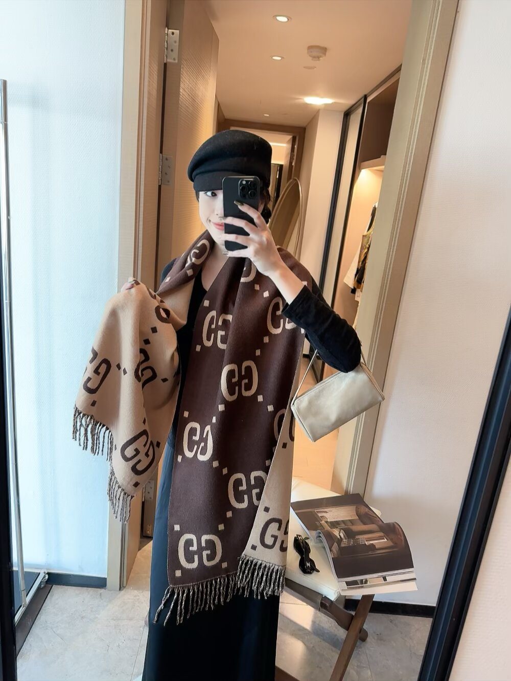 Gucci Two-Tone Fringed Scarf — model