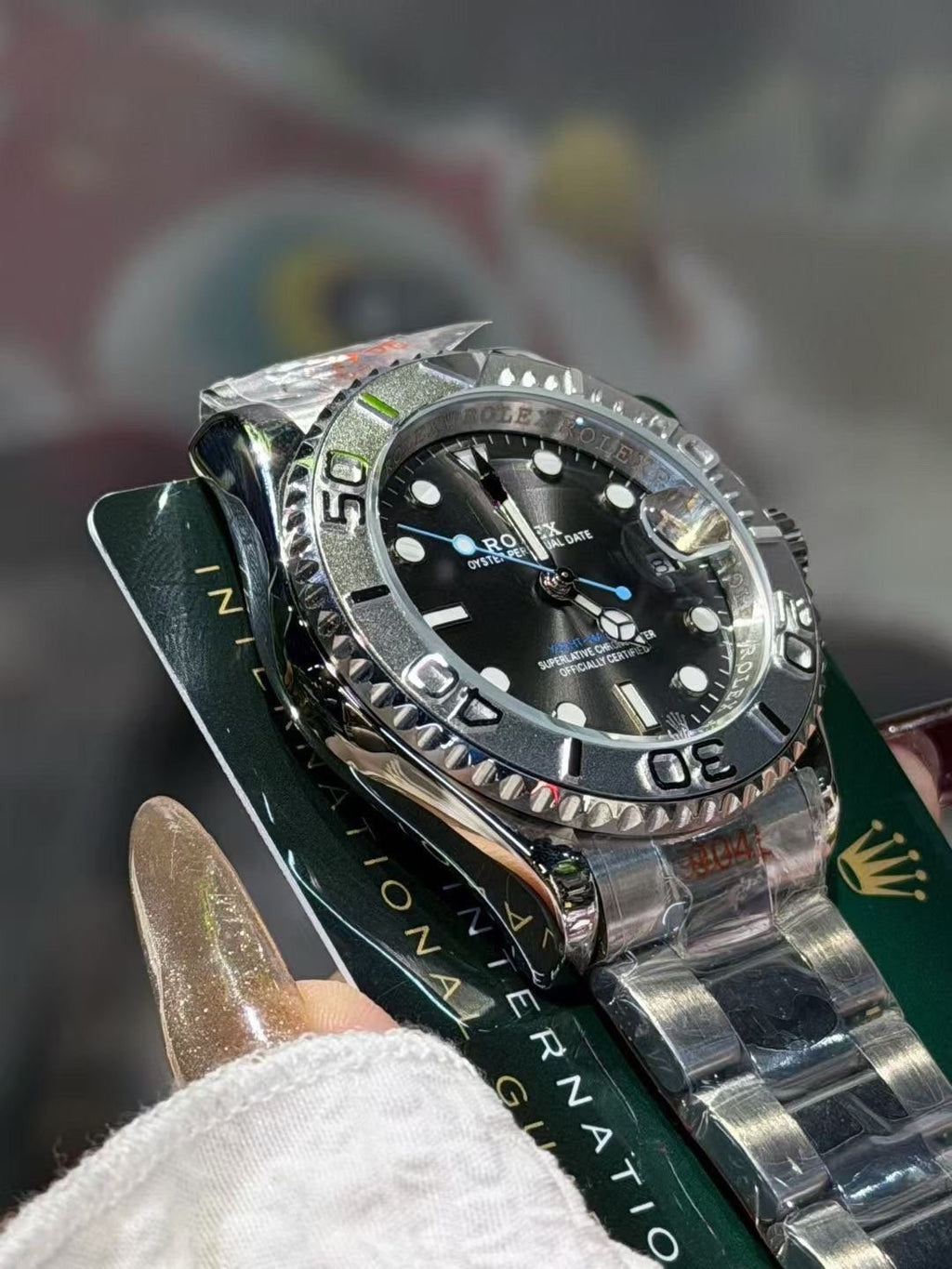 Rolex Blue Dial Silver Bracelet Watch — detail