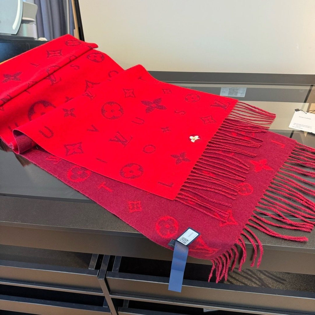Louis Vuitton Red Burgundy Patterned Scarf — side