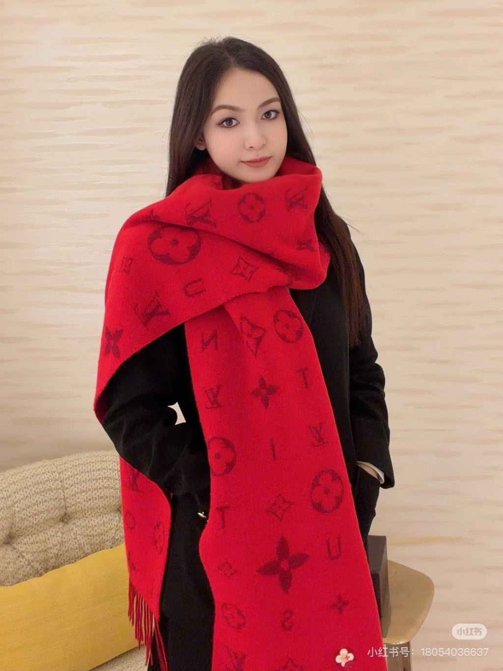 Louis Vuitton Reykjavik 2.0 Red Monogram Scarf — model