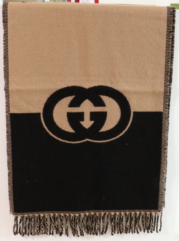 Gucci Black & Camel Beige Fringed Scarf — hero