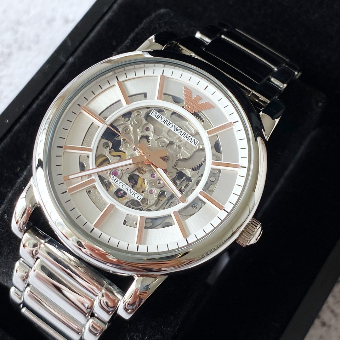EMPORIO ARMANI Silver Skeleton Watch — hero