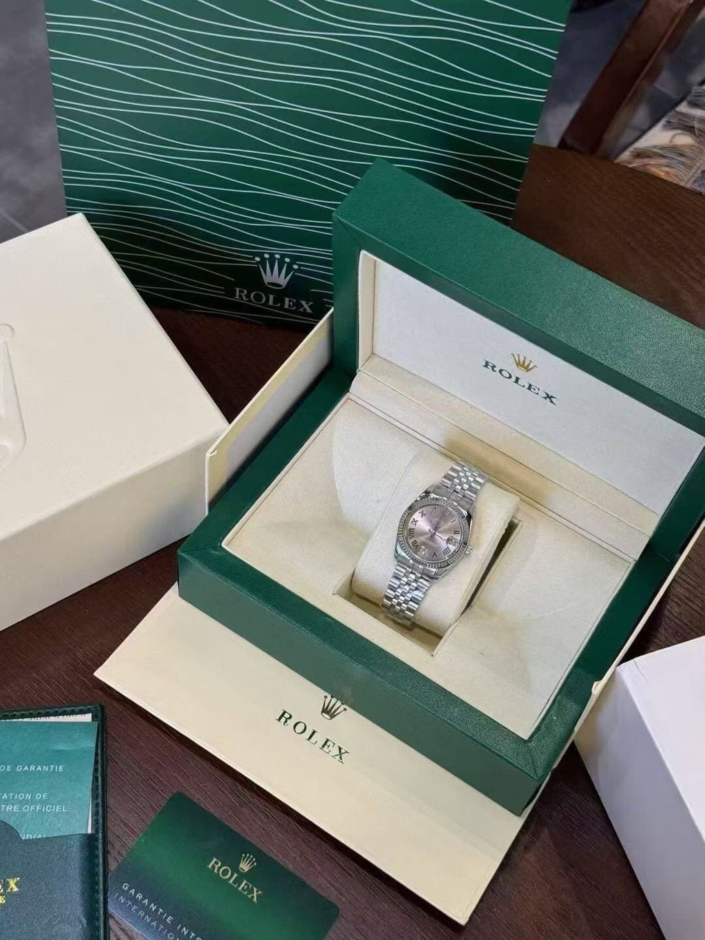 Rolex Pearlescent Gray Dial Watch — front