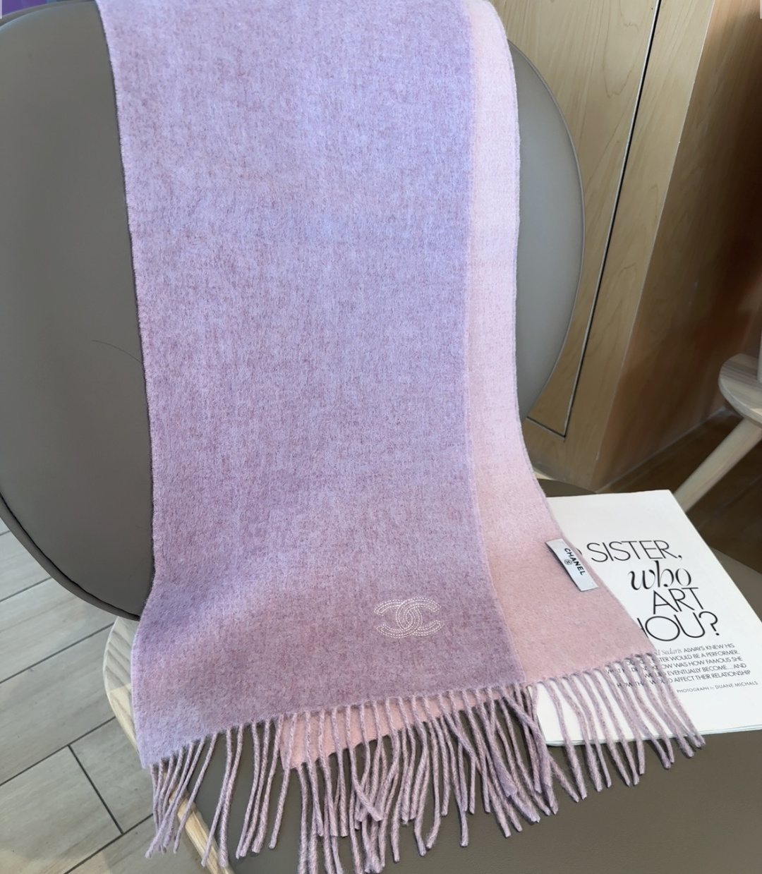 Chanel Fringed Logo Scarf — front