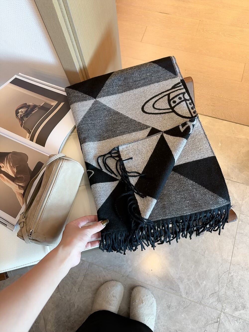 Vivienne Westwood Geometric Orb Fringe Scarf — front