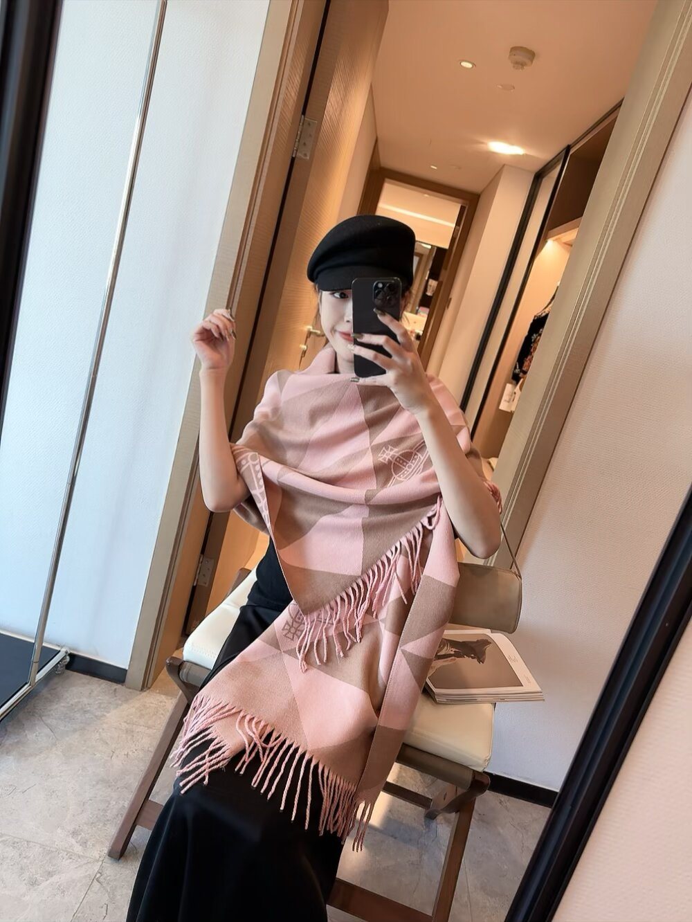 Vivienne Westwood Geometric Orb Fringe Scarf — model