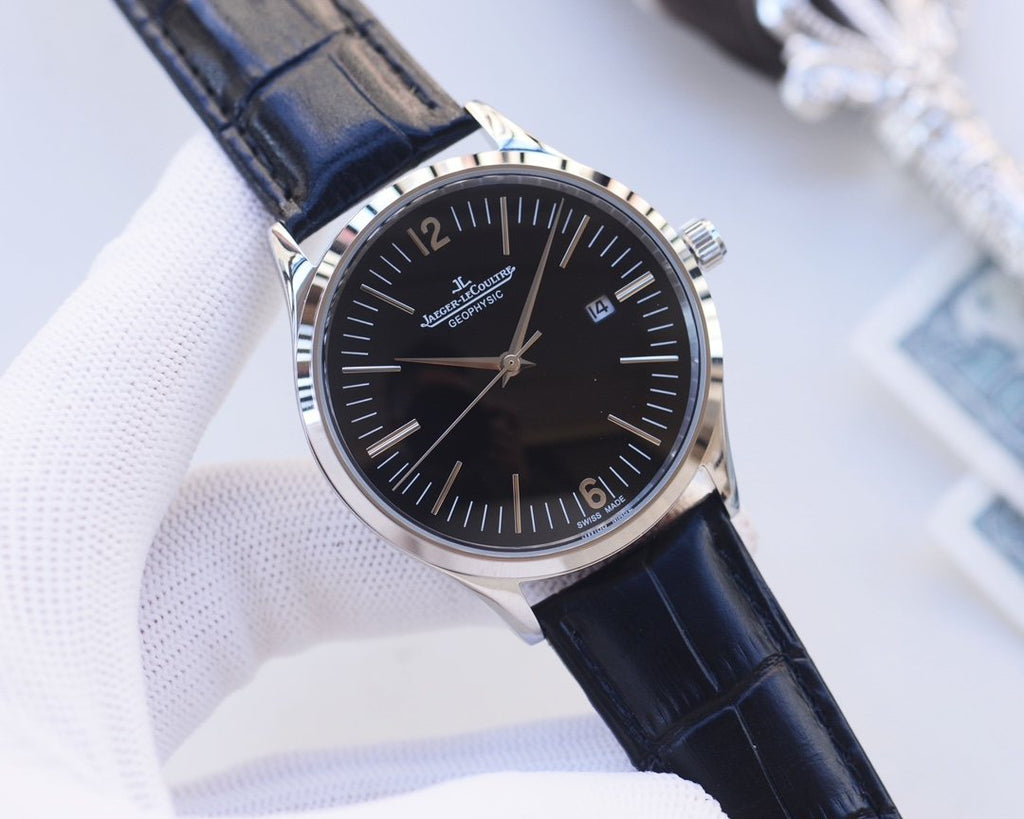 Jaeger-LeCoultre Silver Black Dial Strap Watch — front