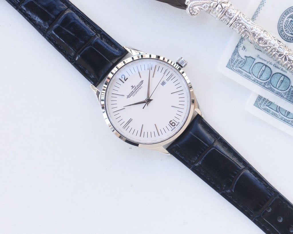 Jaeger-LeCoultre Silver Black White Dial Strap Watch — front