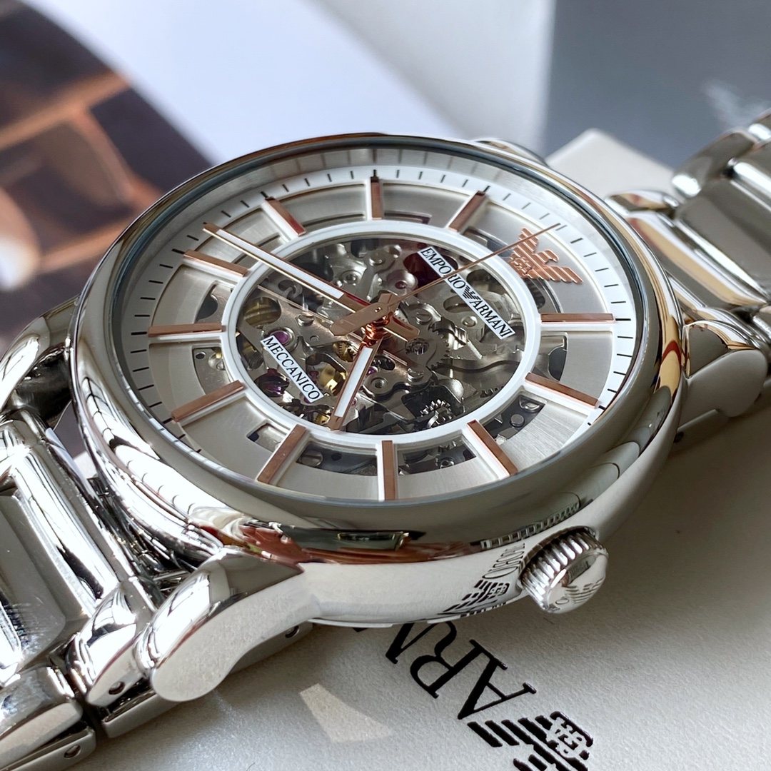 EMPORIO ARMANI Silver-Tone Skeleton Watch — side