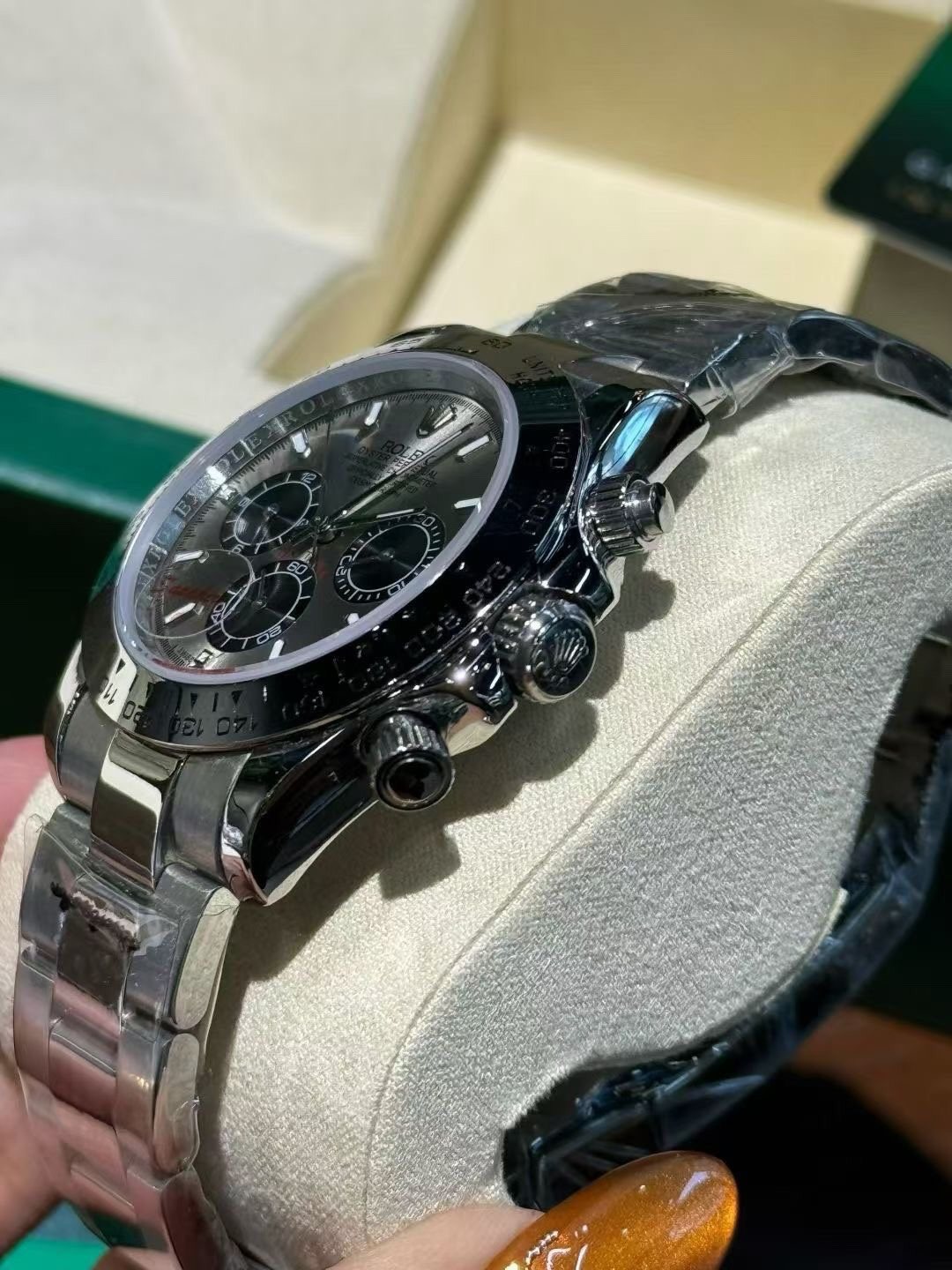 Rolex Silver Rose Gold Watch — side