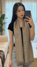 Taupe Patterned Fringed Scarf — hero