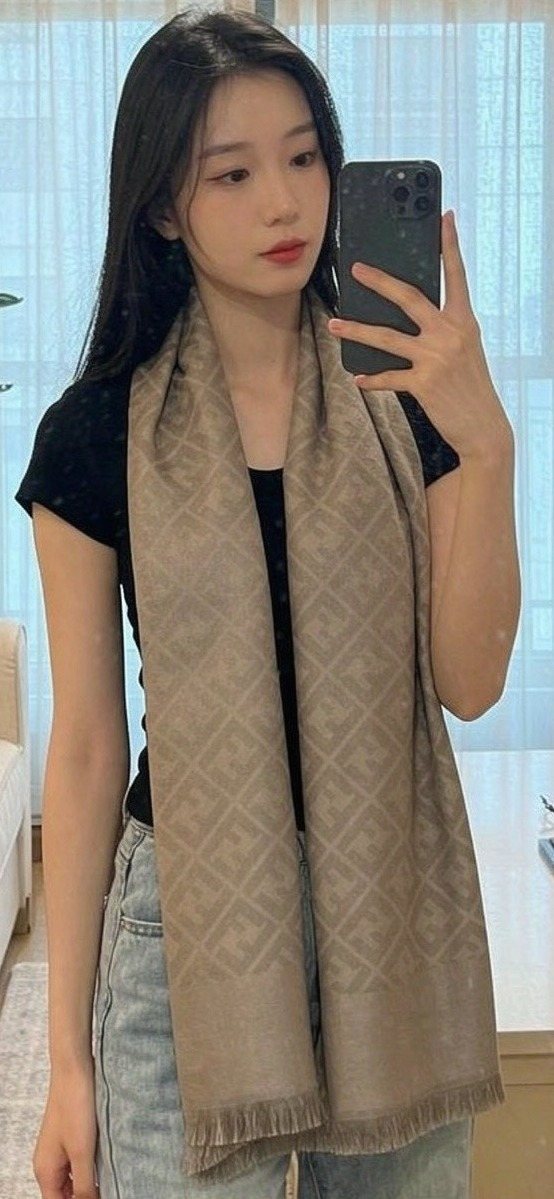 Taupe Beige Geometric Fringed Scarf — hero