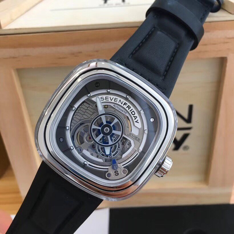 SEVENFRIDAY Silver Case Black Strap Watch — hero