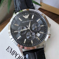 EMPORIO ARMANI Black Dial Leather Strap Watch — hero