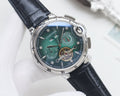 Cartier Silver Black Green Dial Strap Watch — hero