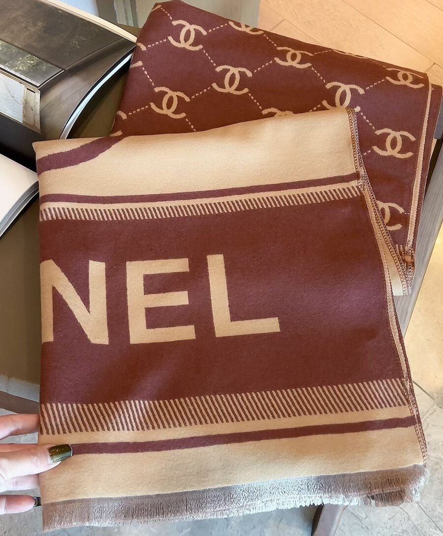 Chanel Burgundy Beige Motif Scarf — hero
