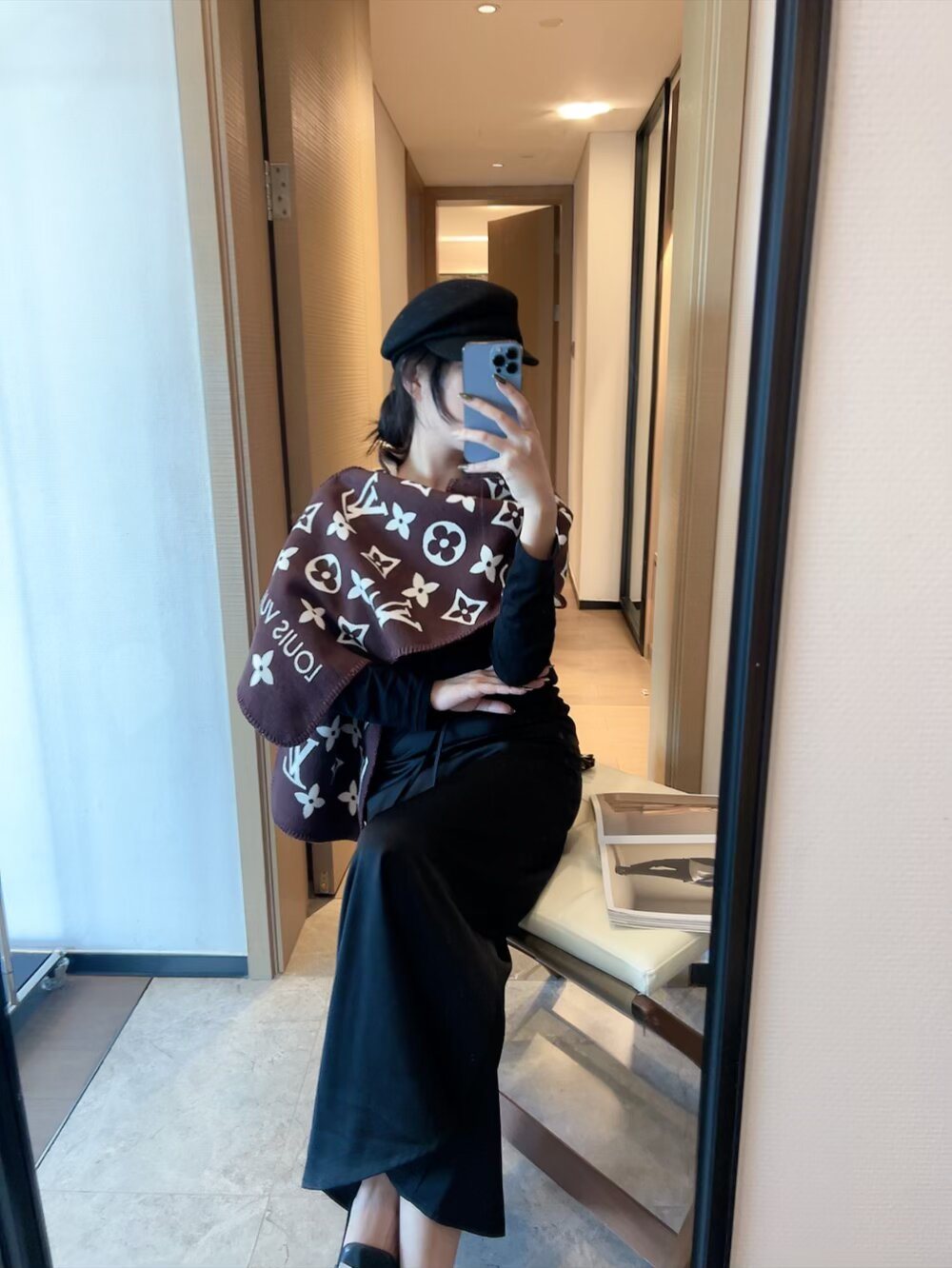 Louis Vuitton Monogram Trim Scarf — model