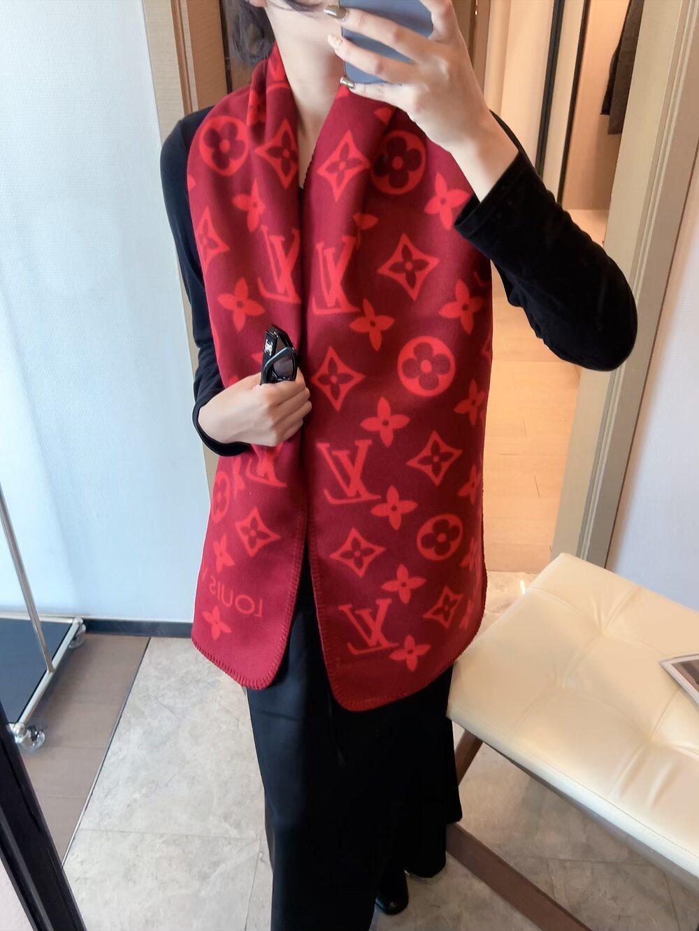 Louis Vuitton Monogram Trim Scarf — model